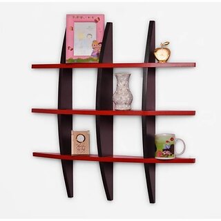                       Onlinecraft Wall Rack Shelf Wooden Wall Shelf (Number Of Shelves - 12, Black, Red)                                              