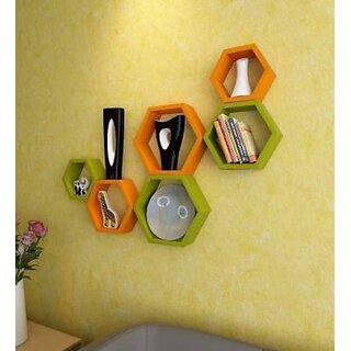 Onlinecraft Wooden Book Rack Shelf Wooden Wall Shelf (Number Of Shelves - 6, Green, Orange, Multicolor) Onlinecraft Wooden Book Rack Shelf Wooden Wall Shelf (Number Of Shelves - 6, Green, Orange, Multicolor)