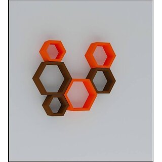                       Onlinecraft Wooden Wall Rack Shelf Wooden Wall Shelf (Number Of Shelves - 6, Orange, Brown)                                              