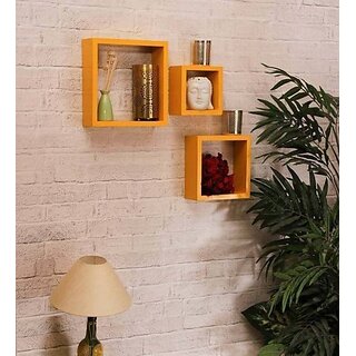 Onlinecraft Wooden Wall Shelf Wooden Wall Shelf (Number Of Shelves - 3, Yellow) Onlinecraft Wooden Wall Shelf Wooden Wall Shelf (Number Of Shelves - 3, Yellow)