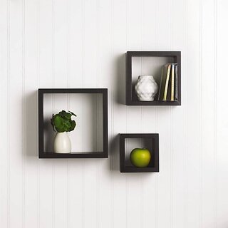 Onlinecraft Bedroom Wall Decor Wooden Wall Shelf (Number Of Shelves - 3, Black) Onlinecraft Bedroom Wall Decor Wooden Wall Shelf (Number Of Shelves - 3, Black)
