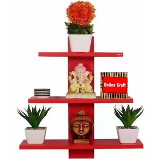Onlinecraft Tree Patti Red Wooden Wall Shelf (Number Of Shelves - 3, Red) Onlinecraft Tree Patti Red Wooden Wall Shelf (Number Of Shelves - 3, Red)