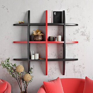                       Onlinecrafts Wooden Wall Shelf Wooden Wall Shelf (Number Of Shelves - 12, Red, Black)                                              