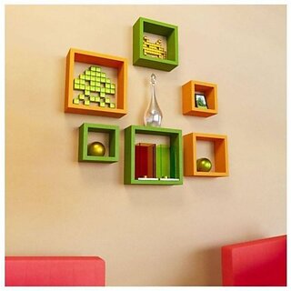 Onlinecraft Office Wall Decor Wooden Wall Shelf (Number Of Shelves - 6, Yellow, Green, Multicolor) Onlinecraft Office Wall Decor Wooden Wall Shelf (Number Of Shelves - 6, Yellow, Green, Multicolor)