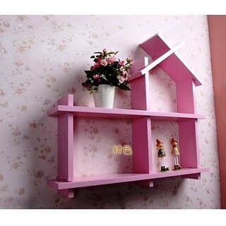                       Onlinecrafts Wooden Wall Shelf (Number Of Shelves - 4, Pink)                                              