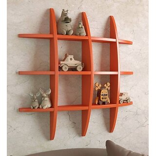                       Onlinecraft Wooden Wall Decor Wooden Wall Shelf (Number Of Shelves - 12, Orange)                                              