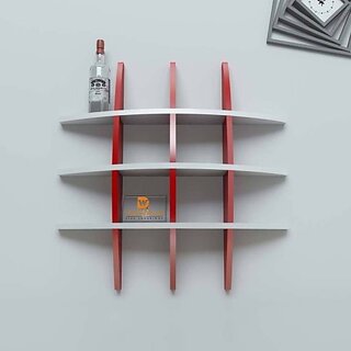                       Onlinecraft Office Wall Decor Wooden Wall Shelf (Number Of Shelves - 12, White, Red)                                              