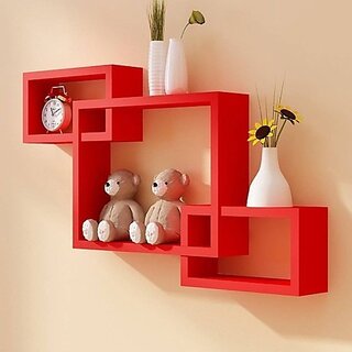                       Onlinecrafts Wall Shelf Attech Full (Red) Single Wooden Wall Shelf (Number Of Shelves - 3, Red)                                              