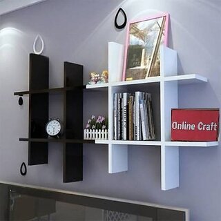                       Onlinecraft Ch2997 Wooden Wall Shelf White Black Plus Mota Wooden Wall Shelf (Number Of Shelves - 2, Black, White)                                              