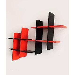                       Onlinecraft Wooden Wall Shelf (Number Of Shelves - 12, Red, Black, Multicolor)                                              