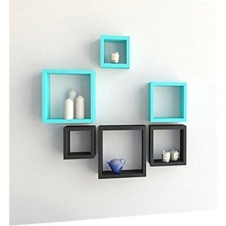                       Onlinecraft Room Wall Decor Wooden Wall Shelf (Number Of Shelves - 6, Black, Blue, Multicolor)                                              