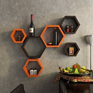Onlinecrafts Wooden Wall Shelf Wooden Wall Shelf (Number Of Shelves - 6, Orange, Brown) Onlinecrafts Wooden Wall Shelf Wooden Wall Shelf (Number Of Shelves - 6, Orange, Brown)