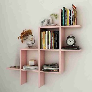                       Onlinecraft Wooden Wall Self New Plus Wooden Wall Shelf (Number Of Shelves - 3, Pink)                                              