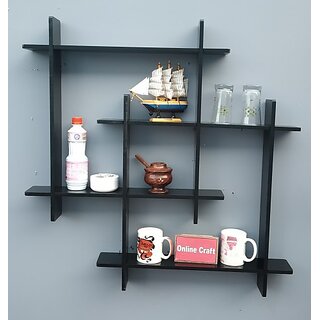                       Onlinecrafts 8 Wala Plus ( Black) Wooden Wall Shelf (Number Of Shelves - 4, Black)                                              