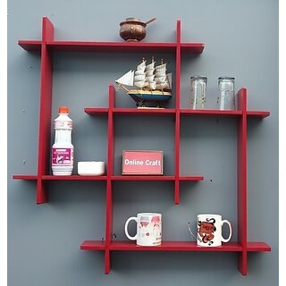 Onlinecrafts 8 Wala Plus ( Red Black ) Wooden Wall Shelf (Number Of Shelves - 4, Red) Onlinecrafts 8 Wala Plus ( Red Black ) Wooden Wall Shelf (Number Of Shelves - 4, Red)