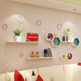                      Onlinecraft 2496 Wooden Wall Shelf (Number Of Shelves - 9, Multicolor)                                              