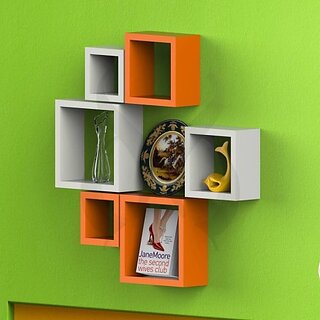 Onlinecrafts Wooden Wall Shelf Wooden Wall Shelf (Number Of Shelves - 6, Orange, White) Onlinecrafts Wooden Wall Shelf Wooden Wall Shelf (Number Of Shelves - 6, Orange, White)