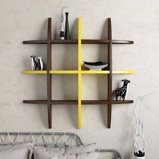                       Onlinecrafts Wooden Wall Shelf Wooden Wall Shelf (Number Of Shelves - 12, Brown, Yellow)                                              