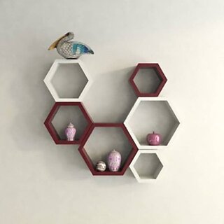 Onlinecrafts Wooden Wall Self Wooden Wall Shelf (Number Of Shelves - 6, White, Maroon) Onlinecrafts Wooden Wall Self Wooden Wall Shelf (Number Of Shelves - 6, White, Maroon)
