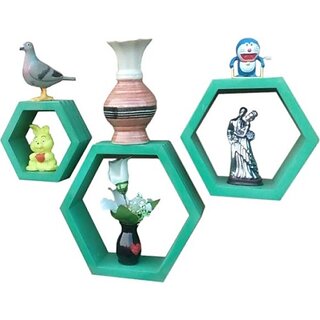                       Onlinecracts Wooden Wall Decor Wooden Wall Shelf (Number Of Shelves - 3, Blue)                                              
