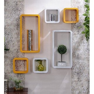 Onlinecrafts Wooden Wall Shelf Wooden Wall Shelf (Number Of Shelves - 6, White, Yellow) Onlinecrafts Wooden Wall Shelf Wooden Wall Shelf (Number Of Shelves - 6, White, Yellow)