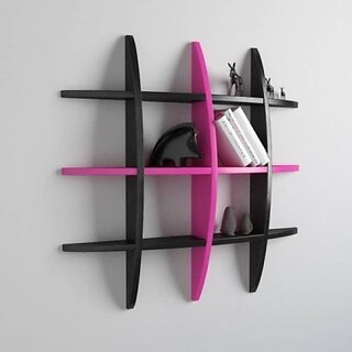                       Onlinecraft Bedroom Wall Decor Wooden Wall Shelf (Number Of Shelves - 12, Black, Pink, Multicolor)                                              