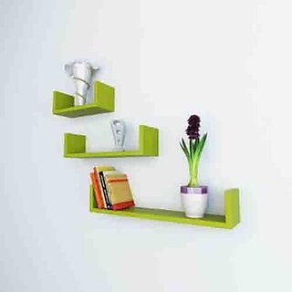                       Onlinecraft Wooden Shelf Stand Wooden Wall Shelf (Number Of Shelves - 3, Green)                                              