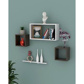                       Onlinecraft Wooden 6 Ka Stand ( White , Black ) Wooden Wall Shelf (Number Of Shelves - 4, White, Black)                                              