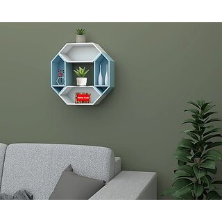                       Onlinecraft 2504 Wooden Wall Shelf (Number Of Shelves - 4, White, Blue)                                              