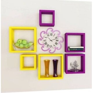 Onlinecraft Office Wall Decor Wooden Wall Shelf (Number Of Shelves - 6, Yellow, Purple, Multicolor) Onlinecraft Office Wall Decor Wooden Wall Shelf (Number Of Shelves - 6, Yellow, Purple, Multicolor)