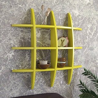                       Onlinecrafts Wooden Wall Shelf Wooden Wall Shelf (Number Of Shelves - 12, Yellow)                                              