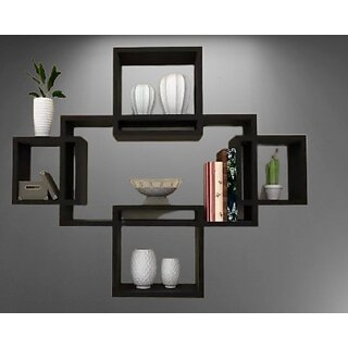                       Onlinecrafts Wooden Wall Shelf Attech 5 Wooden Wall Shelf (Number Of Shelves - 6, Black)                                              