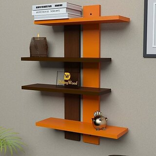                       Onlinecrafts Wooden Wall Shelf Wooden Wall Shelf (Number Of Shelves - 1, Brown, Orange)                                              