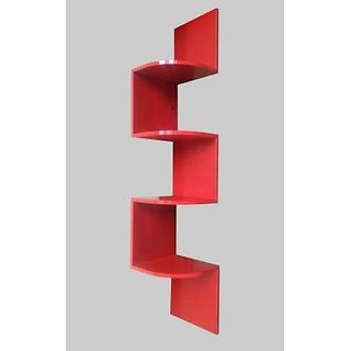                       Onlinecraft Wooden Wall Self Wooden Wall Shelf (Number Of Shelves - 9, Red)                                              