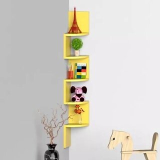 Onlinecraft Wooden Wall Shelf Wooden Wall Shelf (Number Of Shelves - 5, Yellow) Onlinecraft Wooden Wall Shelf Wooden Wall Shelf (Number Of Shelves - 5, Yellow)
