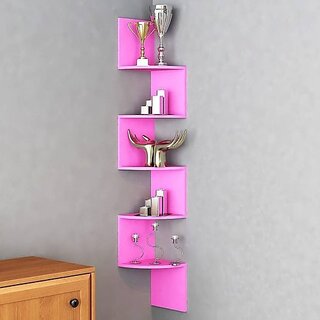                       Onlinecraft Wooden Wall Shelf Wooden Wall Shelf (Number Of Shelves - 5, Pink)                                              