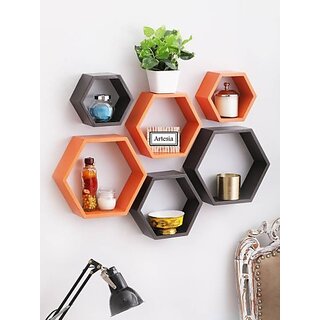 Onlinecrafts Wooden Wall Shelf Wooden Wall Shelf (Number Of Shelves - 6, Black, Orange) Onlinecrafts Wooden Wall Shelf Wooden Wall Shelf (Number Of Shelves - 6, Black, Orange)