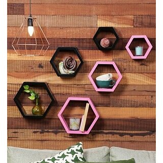 Onlinecrafts Wooden Wall Shelf Wooden Wall Shelf (Number Of Shelves - 6, Black, Pink) Onlinecrafts Wooden Wall Shelf Wooden Wall Shelf (Number Of Shelves - 6, Black, Pink)