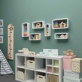 Onlinecraft Wall Shelf (White ) Long 3 Ka Double Wooden Wall Shelf (Number Of Shelves - 6, White)