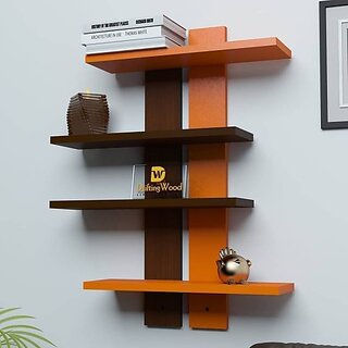                       Onlinecrafts Wooden Wall Shelf Wooden Wall Shelf (Number Of Shelves - 1, Brown, Orange)                                              