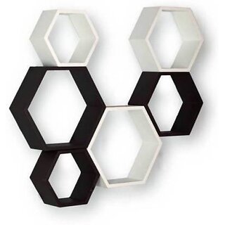                       Onlinecraft Wooden Rack Shelf Wooden Wall Shelf (Number Of Shelves - 6, Black, White, Multicolor)                                              