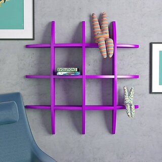                       Onlinecrafts Wooden Wall T Rack Shelf Puple Wooden Wall Shelf (Number Of Shelves - 12, Purple)                                              