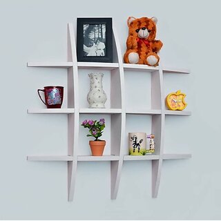                       Onlinecraft Wooden Book Rack Shelf Wooden Wall Shelf (Number Of Shelves - 12, White)                                              
