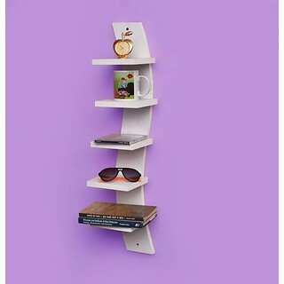 Onlinecraft Wooden Wall Shelf Wooden Wall Shelf (Number Of Shelves - 5, White) Onlinecraft Wooden Wall Shelf Wooden Wall Shelf (Number Of Shelves - 5, White)