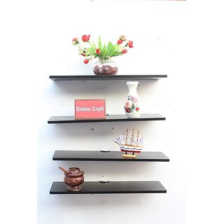                       Onlinecrafts Wooden 20 Inch 4 Patti (Black) Wooden Wall Shelf (Number Of Shelves - 4, Black)                                              
