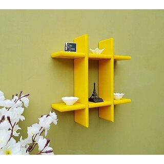                       Onlinecrafts Wooden Wall Shelf Wooden Wall Shelf (Number Of Shelves - 1, Yellow)                                              