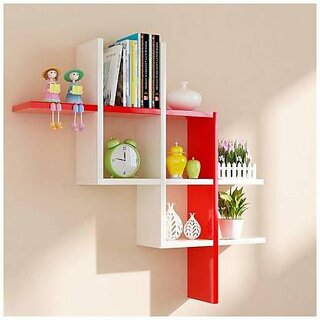                       Onlinecraft ( Red,White ) New Plus Wooden Wall Shelf (Number Of Shelves - 3, Red, White)                                              