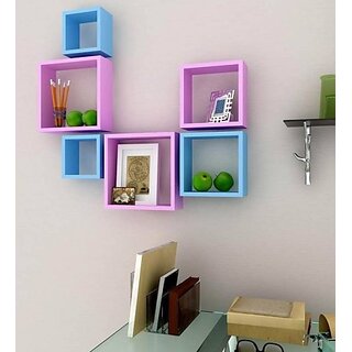                       Onlinecraft Wooden Book Rack Shelf Wooden Wall Shelf (Number Of Shelves - 6, Multicolor)                                              