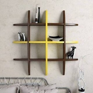                      Onlinecraft Wooden Wall Shelf (Number Of Shelves - 12, Brown, Yellow)                                              