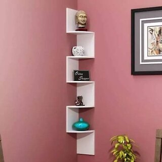                       Onlinecraft Wooden Wall Shelf Wooden Wall Shelf (Number Of Shelves - 5, White)                                              